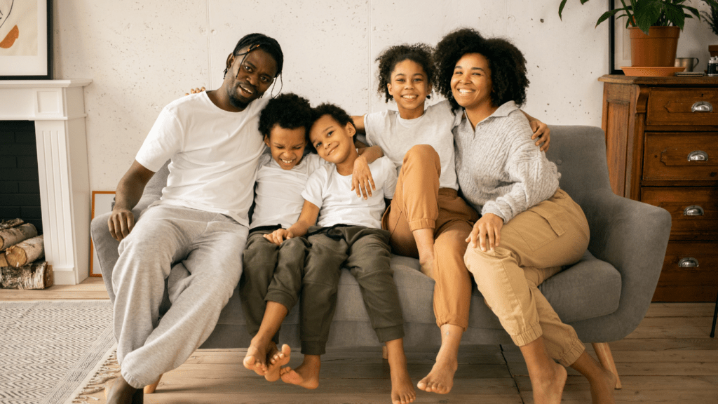 Family having fun in the couch