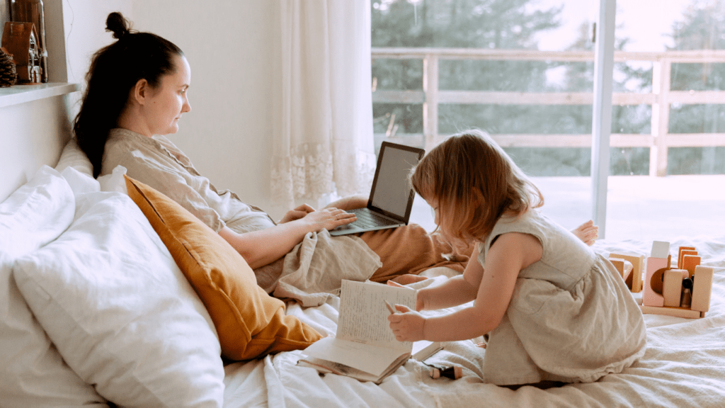 Working mom and daughter 